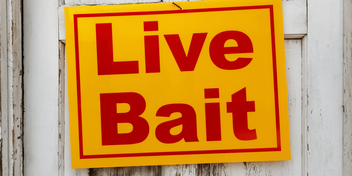 A live bait sign hanging on a door